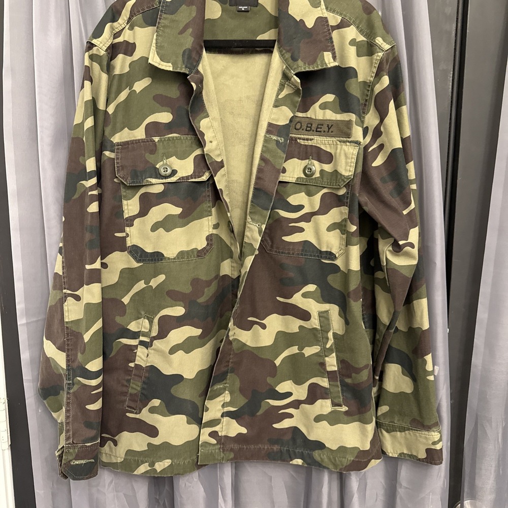 Obey Worldwide Military Field Jacket Men XL Camouflage Utility Patch Streetwear